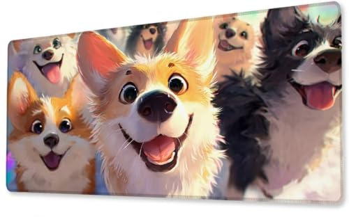 Mousepad Großes Gaming Mauspad XXL Hund 1600x800x3 mm Schreibtischunterlage rutschfeste Gummibasis Wasserdicht und Langlebig Tastatur Unterlage für Gaming,Büro,Zuhause Extra Vernähten Kanten zj-514