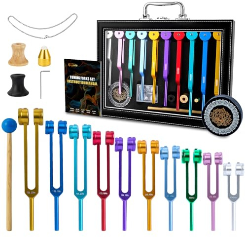 Hugbow 10 PCS Weighted Tuning Forks for Healing,Chakra Tuning Fork Set,Activator & feet