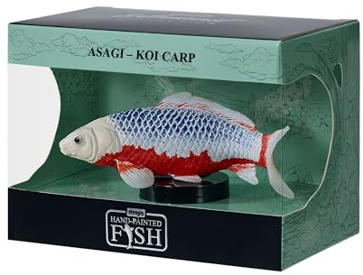 MOJO Handbemalte Koi-Karpfen-Asagi-Fischfigur, blau-rotes Deko-Modell, Sammlerserie 1, japanischer Stil (Asagi K)