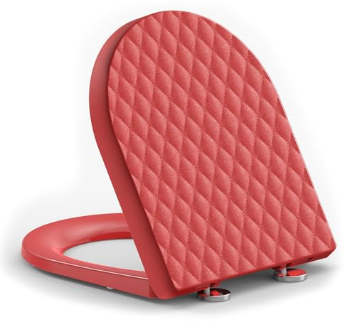 YEAUPE PRO Toilettendeckel mit Absenkautomatik D-Form Kurz aus PP, Rot | WC Sitz mit Schnellverschluss, Klobrille abnehmbar, einfache Montage, inkl. Montageschablone, 435 x 363 mm