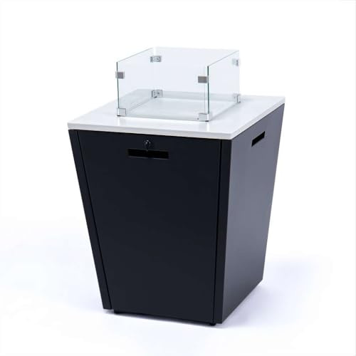 Feuerschale Palermo II Gas Feuertisch Weiß – Outdoor Feuerstelle mit Glas Windschutz, Propan Feuerkorb für Garten & Terrasse, wetterfest