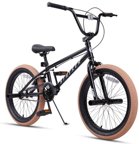 glengo Stryker 20 Zoll Kinderfahrrad Freestyle BMX Bike für 7 8 9 10 11 12 13 Jahre alte Jungen Mädchen und Anfänger, Schwarz mit braunen Reifen