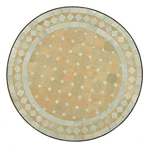 Casa Moro bord med mosaik, runt – mosaikbord för balkong, vardagsrum, terrass, trädgård – sidobord med järnram – vit terrakotta