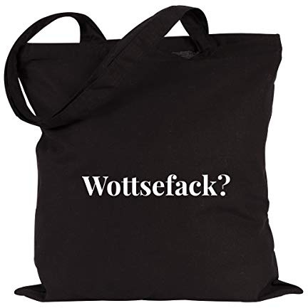 JUNIWORDS Jutebeutel, Wähle ein Motiv & Farbe, Wottsefack? (Beutel: Schwarz, Text: Weiß)
