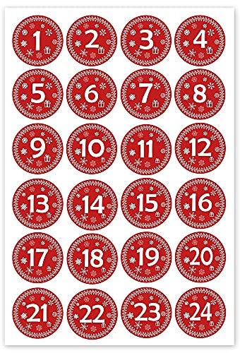 INDIGOS UG - Aufkleber für Adventskalender - 1 bis 24 - rund - zum Aufkleben - selbstklebend - glatte Oberfläche