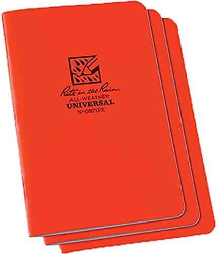 Rite In The Rain Weatherproof Stapled Notebook, 4.625 x 7, Orange Cover, Universal Pattern, 3 Pack (No. OR71FX)