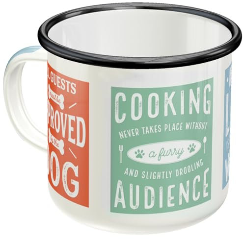 Nostalgic-Art Taza esmaltada retro, Dog Rules – Idea de regalo para dueños de perros, Copa para camping, diseño vintage con frase, 360 ml