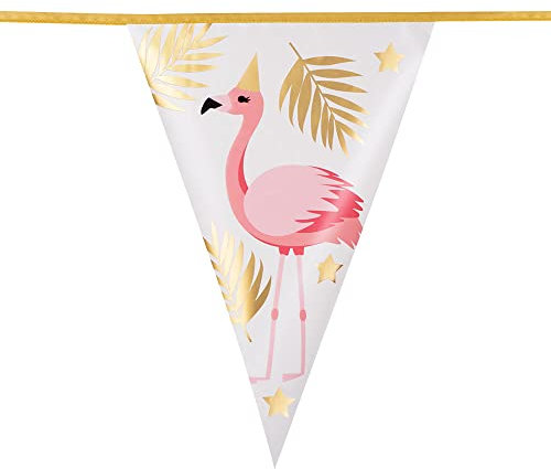 Boland 52550 - Wimpelkette Flamingo, Länge 4 m, Hängedekoration, Girlande, Tier, Dekoration, Beach Party, Geburtstag, Mottoparty, Karneval, Bunt, Einheitsgröße