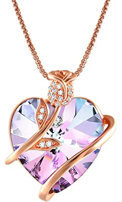 Angelady Collier Wrap Infinity Eternity, Améthyste pour Femme Collier Pendentif Coeur or Rose, Cadeau Femme Maman Noël de Bijoux - avec Boîte Cadeau de Bijoux