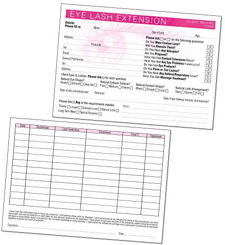 Wimpernverlängerung Client Karteikarte - Behandlungsberatungsformular für mobile Therapeuten & Salons A6 50 Stück - Querformat
