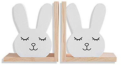 Nacnic Satz von Zwei hölzernen Kaninchen buchstützen | rutschfeste buchstützen für bücherregale | Dekoration für das kinderzimmer.