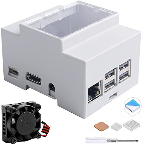 GeeekPi Custodia per Raspberry Pi 3B+/3B su guida DIN, scatola modulare per pannelli elettrici, custodia per Raspberry Pi 3 con ventola, dissipatore di calore per Raspberry Pi 3B+/3B