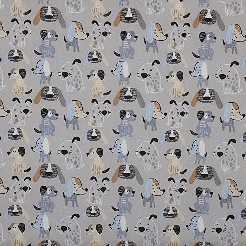 Kt KILOtela - Canvas Dekostoff, Home-Accessoires, Leichte Polsterung, Tischdecken, Kissen, Vorhänge, Taschen, 100 cm Länge x 280 cm Breite, Hunde, Blau, Grau, Braun - 1 Meter