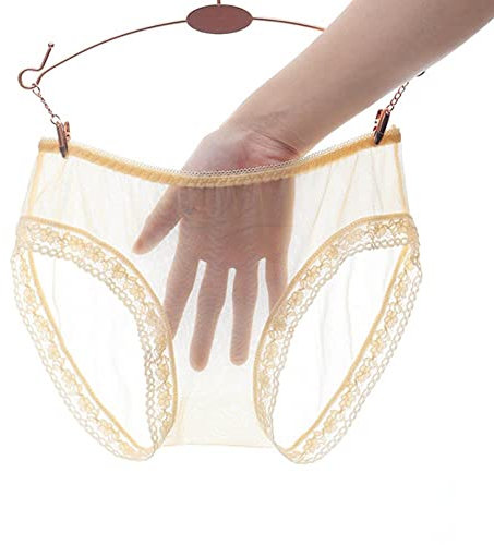 UKKD Mulher Sexy 2 Stück, transparent, transparent, Malha von Renda Mulheres Sexy Briefs, Sinne, solide, feine Roupa, Innenhöhlen, bege, XL