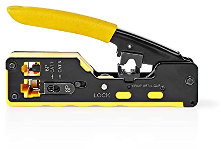 Crimp pliers - CAT5 / CAT5e / CAT6 / CAT6a / CAT7 / RJ12 / RJ45 - Abziehen/Schneiden/Zange - Gummi/Stahl - Gelb/Schwarz
