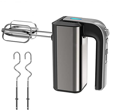 Hoapin Batteur Electrique avec 5 Vitesses, Batteur A Main Electrique Cuisine, Mélangeur Pétrisseur avec 2 Fouets Hélice et 2 Crochets Pétrin, Batteur Polyvalent Ergonomique Puissant (800W)