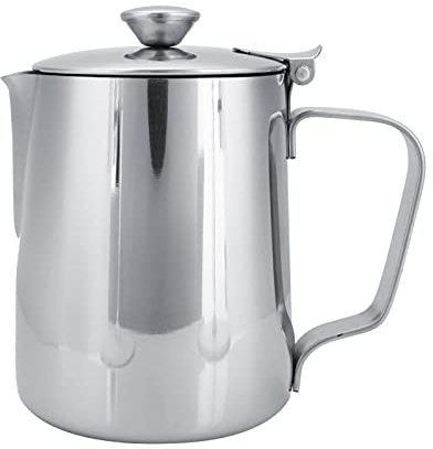 Milchkännchen, 250ml-2000ml Handheld Edelstahl Kaffeeweißer Milchaufschäumer Krug Becher mit Deckel für Latte Coffee Art(350ml)