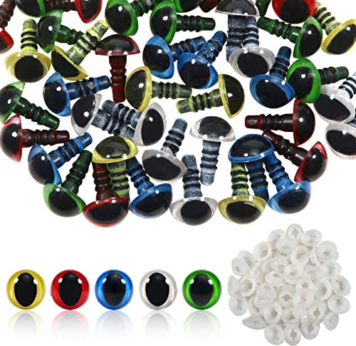 Toaob 50 Stück bunte Sicherheitsaugen aus Kunststoff, 10 mm mit 50 Stück Unterlegscheiben für Handwerk, DIY, Herstellung von Plüschtieren, Puppen, Puppen