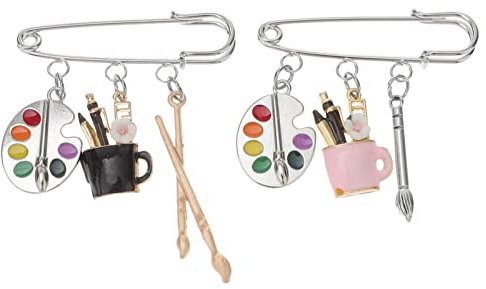 Abaodam 2 Broches Métal Peinture Pinceau Palette de Pendentif Broche Décoratif de La Croupe D' Maternépine pour Femmes