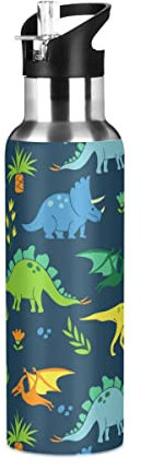 Bouteille d'eau en acier inoxydable avec paille, gourde isotherme en forme de dinosaure pour enfants et adultes, étanche, 600 ml