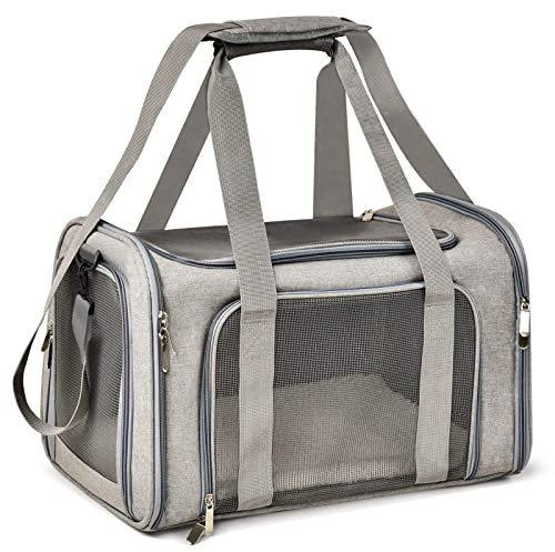 ALLSOPETS Hundetasche Flugzeug, Faltbare Weiche Tiertragetasche für Kleine Hunde & Katzen, Tragetasche mit Abnehmbarer Matte für Reisen Wandern Camping (Aschgrau)