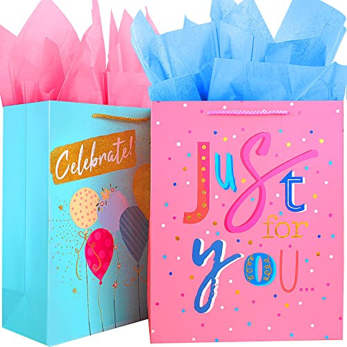 Geschenktüten Groß Set mit 4 Fratis Seidenpapier,Teal Rosa Geschenktasche Groß Papiertasche Geburtstag mit Henkel,Geschenke Tüten Papier,Geschenktaschen Geburtstagstüte Papiertüten für Frauen Mädchen