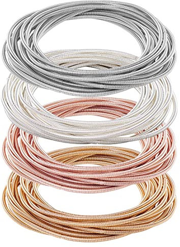 BENECREAT 60Pcs 4 Couleurs 5.85cm) Bracelets de Cordes de Guitare, Bracelet en Couches de Fil D'Acier Flexible D'Argent de Platine D'Or Clair de Rose Glod