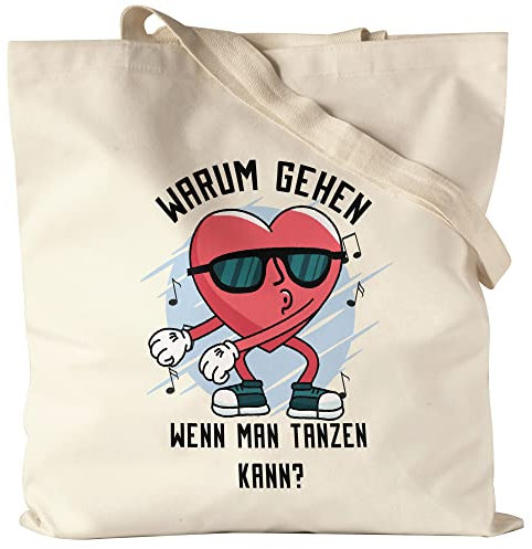 Hey!Print Warum Gehen Wenn Man Tanzen Kann Jutebeutel Stoffbeutel mit Süßem Herzmotiv dass zu Musik Tanzen Spaß Rhythmus Rotes Herz