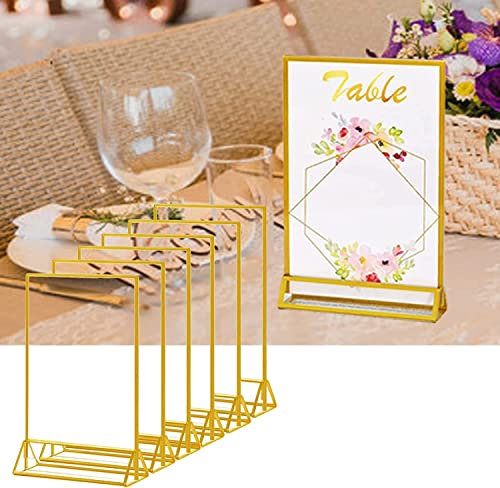 Bilderrahmen, 6 Stück 5x7 Zoll (13x18cm) Thekenaufsteller Bilderrahmen Goldenes Seitenklares Doppelseitige Acryl Tischaufsteller Werbeaufsteller Hochzeitsparty Doppelseitiger Hochzeits Restaurant