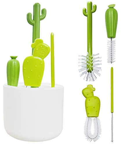 LINGJIONG Nettoyage Bibero, 4 Cactus Brosse biberon Brosse à Paille, Nettoyeur Bouteille d'eau Anti-Rayures pour bébé Lait/Bouteilles d'eau, tétines, Bouchons, pailles