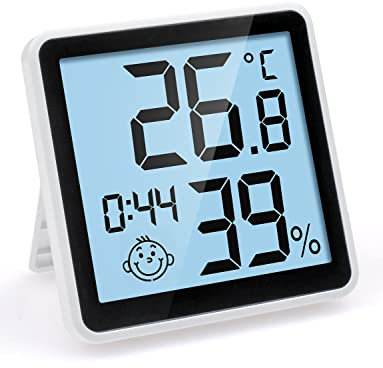 Digitales Thermo-Hygrometer mit lichtempfindlicher Funktion, Innen Thermometer Hygrometer Temeo Hygro Indicator Temperatur- und Luftfeuchtigkeitsmessgerät mit Digital Uhr, großem LCD-Bildschirm