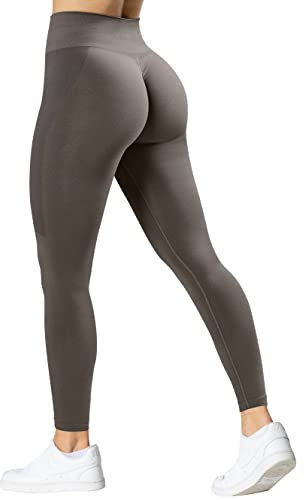 TAYOEA Damen Sport Leggings Nahtlose Scrunch Butt Push Up Leggings Blickdicht Gym Fitnesshosen Hohe Taille Sporthose Yoga Hosen Braun,M