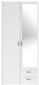 Armoire Daily 2 - Décor Blanc - 2 Portes battantes + 1 Miroir + 2 tiroirs - L 81 x H 185 x P 51 cm - PARISOT