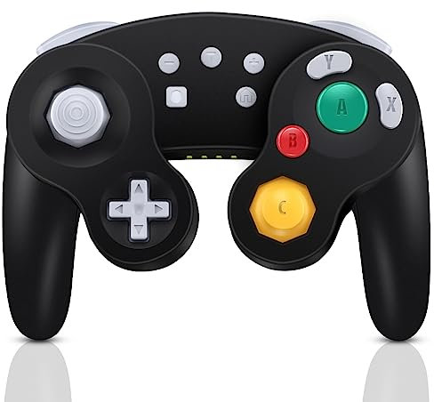 ADHJIE Controller wireless Gamecube per Nintendo Switch, controller wireless per Nintendo Switch/PC/Steam, sveglia con un pulsante, movimento giroscopico a 6 assi, turbo e turbo automatico (nero)