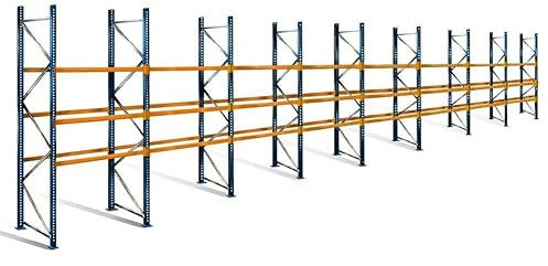 Palettenregal mit 4 Ebenen, 5 m Höhe, 22,3 m Breite - für 96 Europaletten à 500 kg