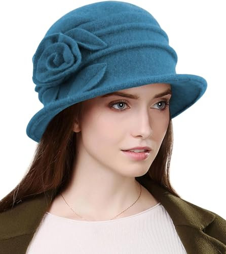 Wantonfy Damen Fischerhüte Wintermütze Warme Baret Hut Französischer Stil Vintage 1920s Vintage Bowler Wolle Winter Hut