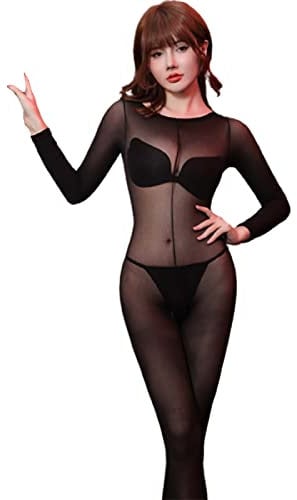Sexy Dessous, Hohle Netzstrümpfe, große Strümpfe, Netzkleidung, Kombination, offener Overall Lack Corsage (Black, One Size)