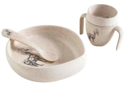 Skandino Kinder Geschirrset (Teller, Becher, Löffel) aus Biomaterialien, ergonomisch, nachhaltig, BPA-frei, ohne Melamin, spülmaschinen- und mikrowellengeeignet (Primadonna's Horse)