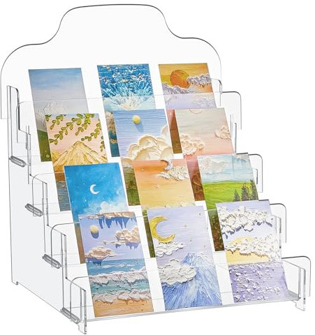 Menkxi Ständer für Grußkarten, 4 Etagen, 30,5 x 25,4 x 35,6 cm, transparentes Acryl-Aufkleber-Organizer-Regal für Händler, Theken, Einzelhandel, Postkarte