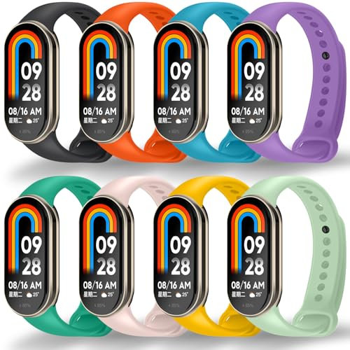 BANGTING 8 Piezas Correas Compatible con Xiaomi Mi Band 10/9/8, Correa de Recambio para Xiaomi Smart Band 10, Pulseras Mi Band 9 Hechas de TPU, Longitud Ajustable (8 Colores)