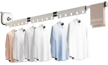 Ergocar Étendoir à Linge Mural, Cintre Mural Porte-vêtements Pliable avec Trous Suspendus, Rotatif à 360 °, Aluminium Etendoir Linge pour Balcon, Salle de Bains, Buanderie