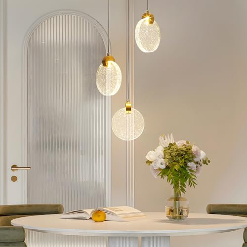 zhxinashu Moderne Deckenleuchte, Kristall Kronleuchter, Pendelleuchte Gold LED für Wohnzimmer Schlafzimmer Küche Insel Treppe Flur (3 Lichter, Warmes Licht)