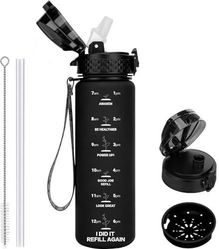 GOPPUS 500ml/17oz Kinder Trinkflasche mit Strohhalm Zeitmarkierungen Tritan Wasserflasche Kohlensäure Geeignet BPA-frei Auslaufsicher Sportflasche für Sport,Fahrrad,Uni,Outdoor Leicht, Nachhaltig
