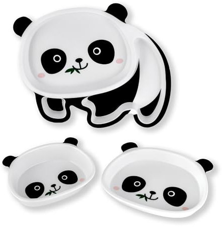 Plateau et assiettes en forme d’animaux pour bébés et enfants en bas âge – Service de table pour enfant Lot de 3 assiettes (Panda)