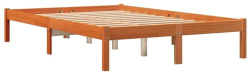 vidaXL Cadre de Lit, Lit Double avec Sommier à Lattes, Lit Adulte, Meuble de Chambre à Coucher, Moderne, Cire Marron 120x190 cm Bois de Pin Massif