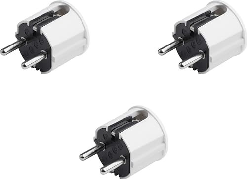 Meister Schutzkontakt-Stecker - 3 Stück - Kunststoff - weiß - 250 V - 16 A - Maximaler Kabelquerschnitt 2,5 mm² - IP20 Innenbereich - Seitliche Einführung / Schuko-Stecker mit Zugentlastung / 7421620