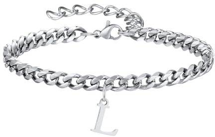 XUANPAI Armband Herren Silber mit Buchstaben Edelstahl - Herren Armband Panzerkette Armbänder für Herren A-Z Buchstabe Vatertagsgeschenk Geschenk für Ihn DAD Sohn Freund Ehemann Bruder
