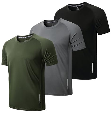 ZENGVEE 3er Pack Sport Tshirts Herren Funktionsshirt Schnelltrocknend Atmungsaktive Fitness Trainingsshirt Herren Laufshirt Kurzarm(0426-Black Grey Green-M)