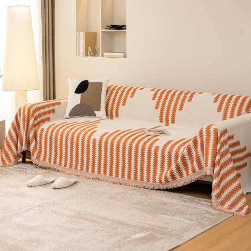 VanderHOME Couch Überwurf, Sofa Überzug 1/2/3/4 Sitzer, Sofa überwurfdecke, Überwurf aus Chenille, Couchschutz für Haustiere Haare Kinder Floppers Hund Katze Kratzer 180 * 230cm-Orange