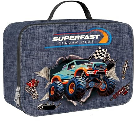 Clastyle Borsa Termica Porta Pranzo Bambini Scuola 3D Borsa Frigo Piccola Ragazzi Portatile,Camion dei Mostri